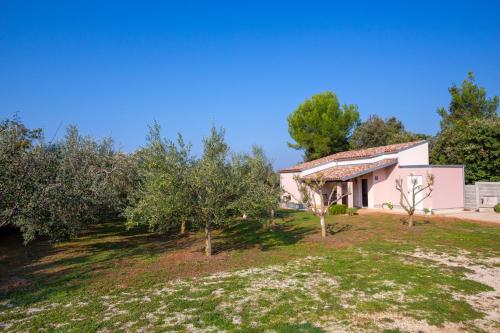 a house with a garden and trees in front of it at Matija in Ližnjan