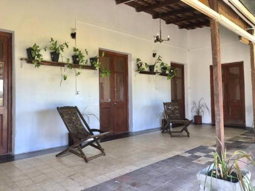 Dos sillas en una habitación con plantas en la pared en Uruguay Casa de Época Campestre, en Mercedes