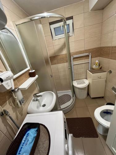 małą łazienkę z prysznicem i umywalką w obiekcie Čarapan w mieście Kruševac