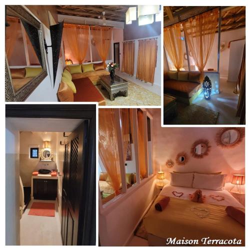 a collage of four pictures of a room with a bed at Maison ALPHEA SPA HAMMAM in Marrakech