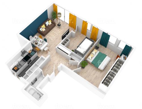 a rendering of a floor plan of a house at Center of Antwerp, Fully Equipped, Train Station in Antwerp