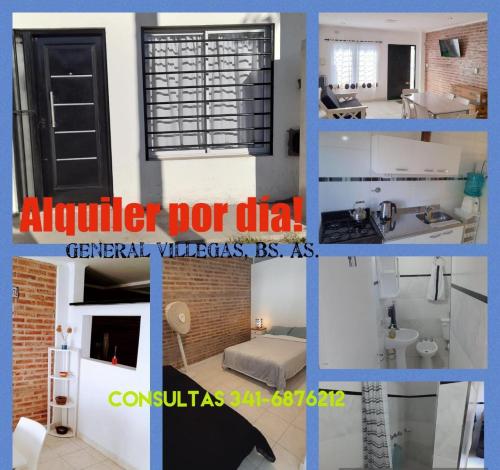 a collage of photos of a room with a window at Alquiler por día General Viilegas in General Villegas