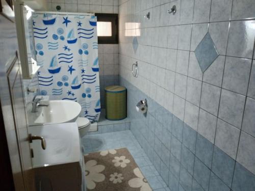 W łazience znajduje się toaleta, umywalka i prysznic. w obiekcie Καταφύγιο w mieście Vytina
