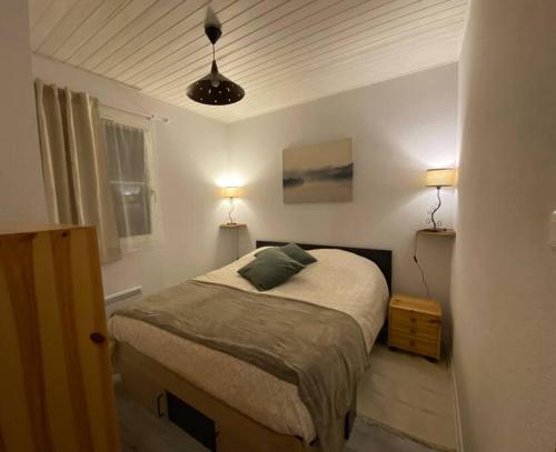 sypialnia z łóżkiem i dwiema poduszkami w obiekcie Gérardmer Appt 4/6 rez de jardin w mieście Gérardmer
