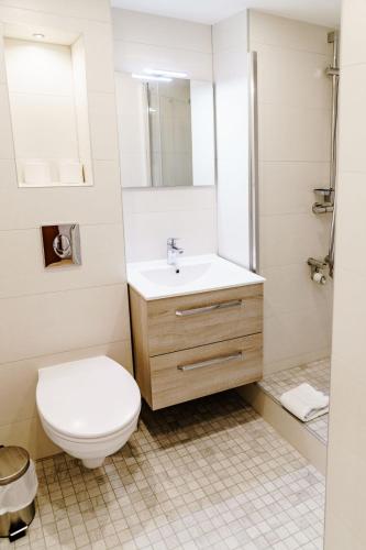 a bathroom with a toilet and a sink at Appartements Am Kranichsee in Hahnenklee-Bockswiese