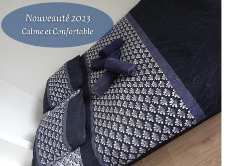 una corbata negra con una corbata azul en Bienvenue à Saint Julien De Vouvantes - Dormir Comme A La Maison 