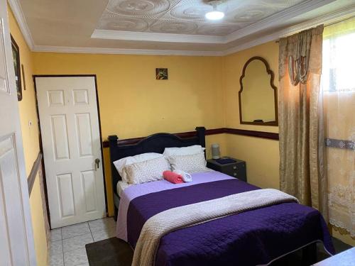 un dormitorio con una cama con un animal de peluche en Casa Lupita Alajuela en Alajuela