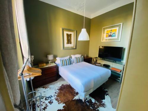 um quarto com uma cama e uma televisão em Le jardin de Ponteves em Aix-en-Provence