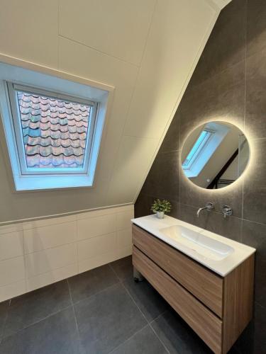 a bathroom with a sink and a window at De Haven in Zierikzee