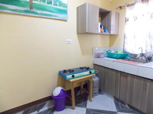 eine Küche mit einem Waschbecken und einem Tisch in der Küche in der Unterkunft Cloud9 Suites in Kitale