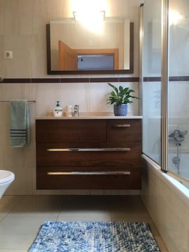 a bathroom with a sink and a mirror at 3 Bedroom apartment with pool in Lagos in Lagos