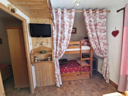 a small room with a bunk bed and a tv at Appartement - Vue Mont-Blanc in Cordon