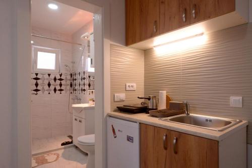 a bathroom with a sink and a toilet at Apartmani Rvović in Nova Varoš