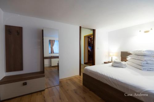 Ένα ή περισσότερα κρεβάτια σε δωμάτιο στο Casa Andreea