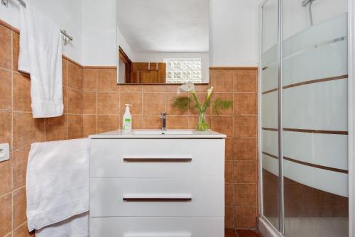 a bathroom with a sink and a shower at Finca Viña Maria in Los Realejos