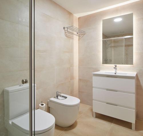 a bathroom with a toilet and a sink at The Rentals Collection - Olabar II in San Sebastián