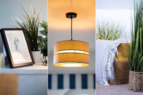 a collage of pictures of plants and a light fixture at Number One - Stones Court in St Ives