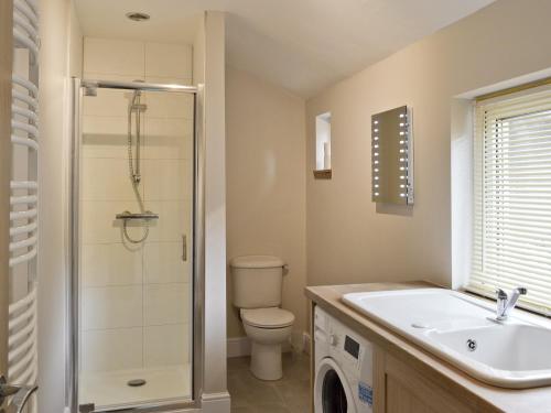 uma casa de banho com um WC e um lavatório. em Bankswood Cottage em Ruthwell