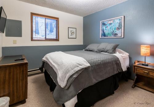 a bedroom with a bed and a television in it at 64 Swan in Whitefish