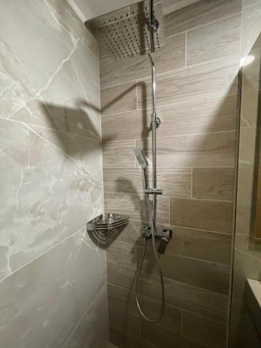 a bathroom with a shower with a shower head at Vila Jahor Superior Apartman 16 “Minja” in Jahorina