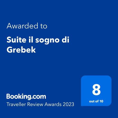 a screenshot of a cell phone with the text awarded to suite ii sopa dh at Suite il sogno di Grebek in Passo del Tonale