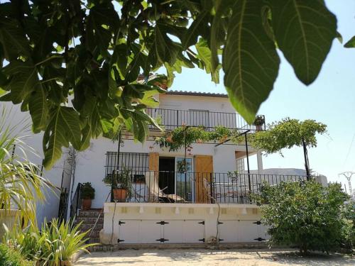 een wit huis met een hek ervoor bij Casa La Higuera in Chulilla