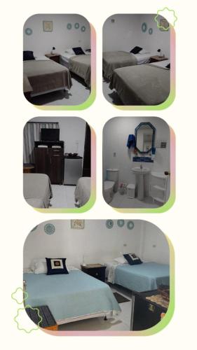 four pictures of a bedroom with four different beds at Casa De Polita in San Andrés