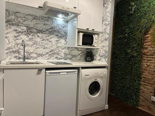 a kitchen with a washing machine and a sink at Coqueto apartamento muy céntrico in Madrid