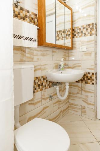 a bathroom with a toilet and a sink at Vila Nikezić in Sutomore
