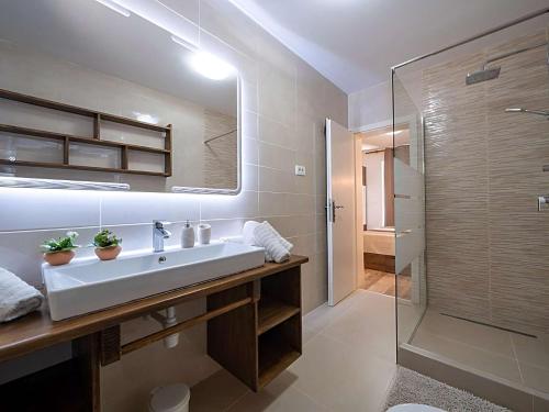 een badkamer met een wastafel en een douche bij Wonderful Holiday Home in Pridraga with Wellness in Pridraga