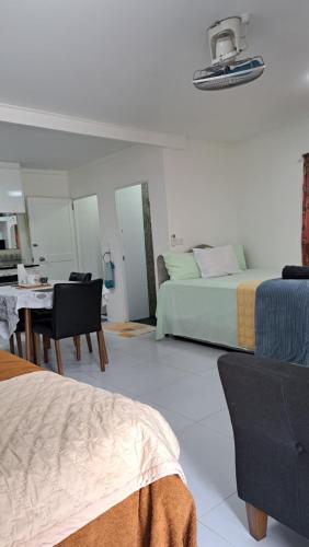 een slaapkamer met een bed en een tafel en stoelen bij Mead Road Homestay Tours & Transfers Studio Flat 2 in Suva