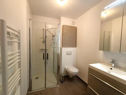 y baño con ducha, aseo y lavamanos. en Appartement Aix-les-Bains, 3 pièces, 4 personnes - FR-1-555-82, en Aix-les-Bains