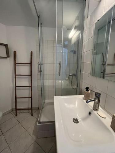 une salle de bain avec une douche et un lavabo et une douche dans l'établissement 