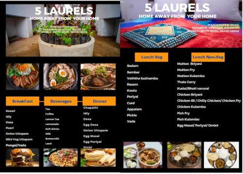 a page of a menu for a restaurant at Hotel Five Laurels in Yercaud
