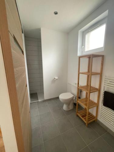 a bathroom with a toilet and a window at Les Sept Logias in Les Loges