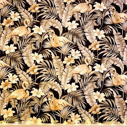a black and white wallpaper with birds and flowers at The Capon Tree Town House in Jedburgh