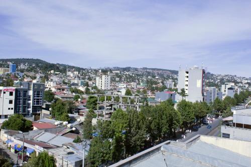 a view of a city with trees and buildings at Aselefech Merga Hotel and Spa in Addis Ababa