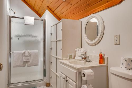 La salle de bains est pourvue d'une douche et d'un lavabo. dans l'établissement The Logs, à Necedah