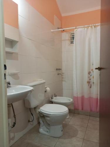 łazienka z toaletą i umywalką w obiekcie El Piscui House w mieście Merlo