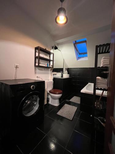La salle de bains est pourvue d'un lave-linge et de toilettes. dans l'établissement O mansarda intima :) - the intimate attic :), à Bragadiru