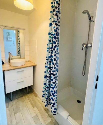 une salle de bain avec un lavabo, une baignoire et une douche dans l'établissement Le Pacific Lille Euralille, à Lille