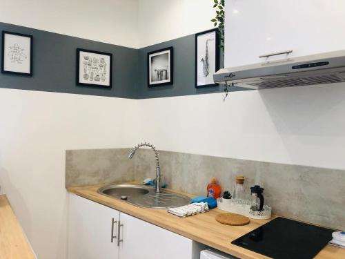 a kitchen with a sink and a counter top at Atelier Arthaud in Brest