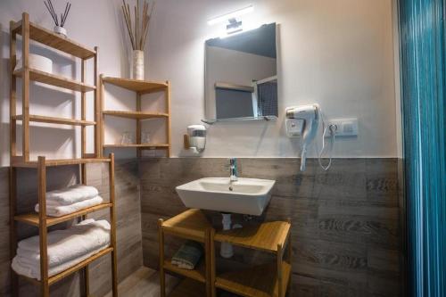 a bathroom with a sink and a mirror at Finca El Campo in Algeciras