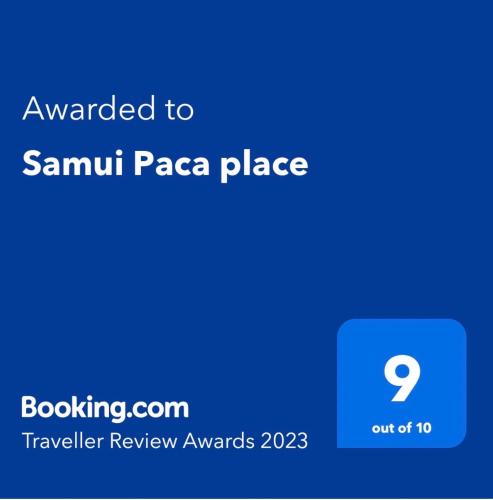 a screenshot of the samuilaza place screen with the text awarded to sam at Samui Paca place in Mae Nam