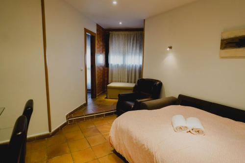 a hotel room with a bed and a chair at Apartamentos Boabdil in Sierra Nevada