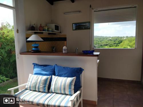 聖安妮的住宿－Cocooning sur mer Bungalow，带沙发和窗户的客厅
