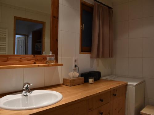 une salle de bain avec un lavabo et un miroir dans l'établissement Charmant 3P PMR avec terrasse sud et parking, proche commerces et télécabine - FR-1-464-80, à Champagny-en-Vanoise