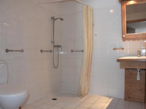 La salle de bains est pourvue d'une douche, de toilettes et d'un lavabo. dans l'établissement Appartement Pralognan-la-Vanoise, 3 pièces, 6 personnes - FR-1-464-85, à Pralognan-la-Vanoise