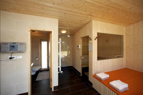 a small bathroom with a toilet and a sink at Rifugio Galtür - die 2 Ferienhäuser in Galtür