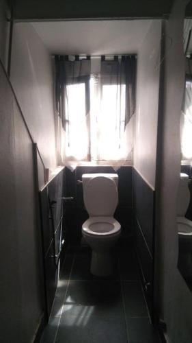 Elle comprend une petite salle de bains pourvue de toilettes et d'une fenêtre. dans l'établissement Studette tout équipée pour 1 pers- 8 ème Arr Paris, à Paris